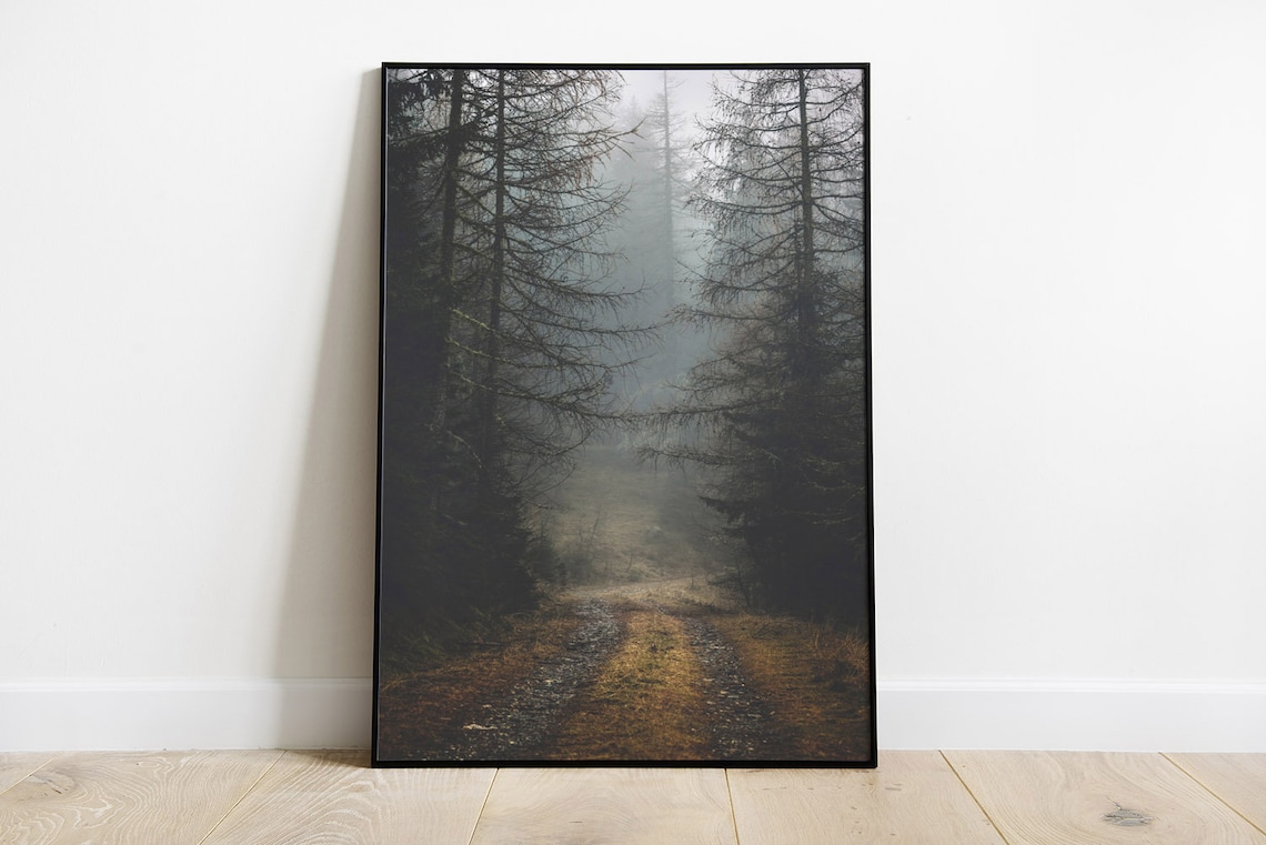 Misty Path In The Woods Mountain Landscape Art Print