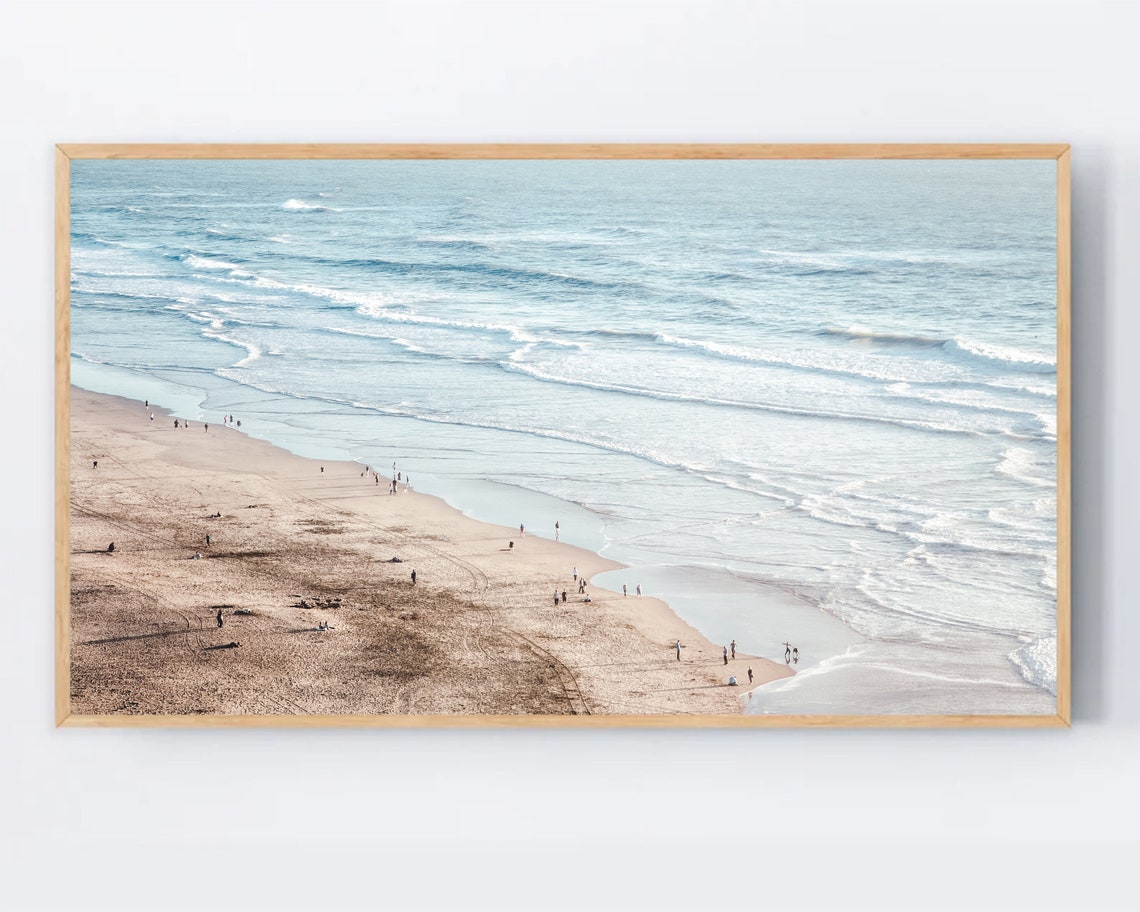 Aerial Beach Shoreline Waves Minimalist Coastal Photography Poster