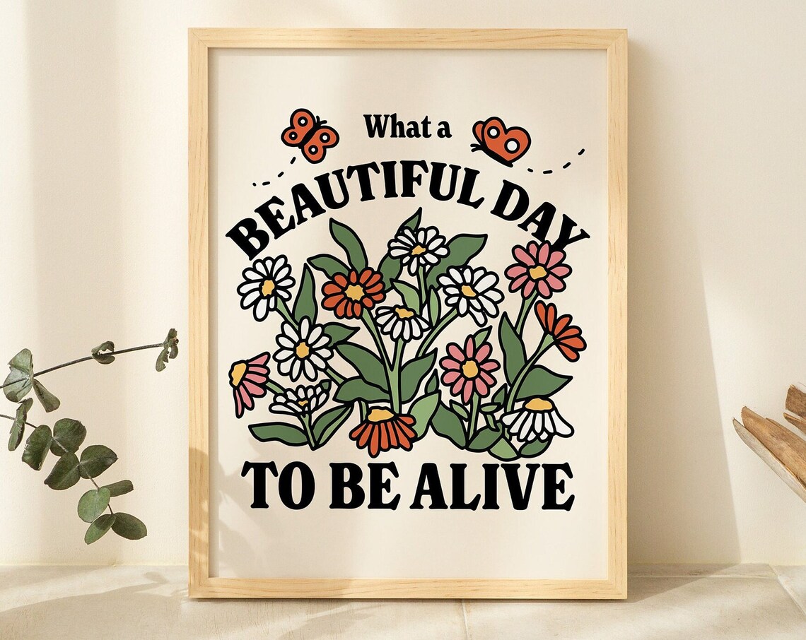Retro Botanical Butterfly Gratitude Art Print