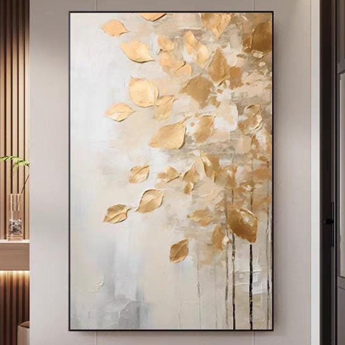 Golden Autumn Leaves Falling Textured Abstract Acrylic Poster