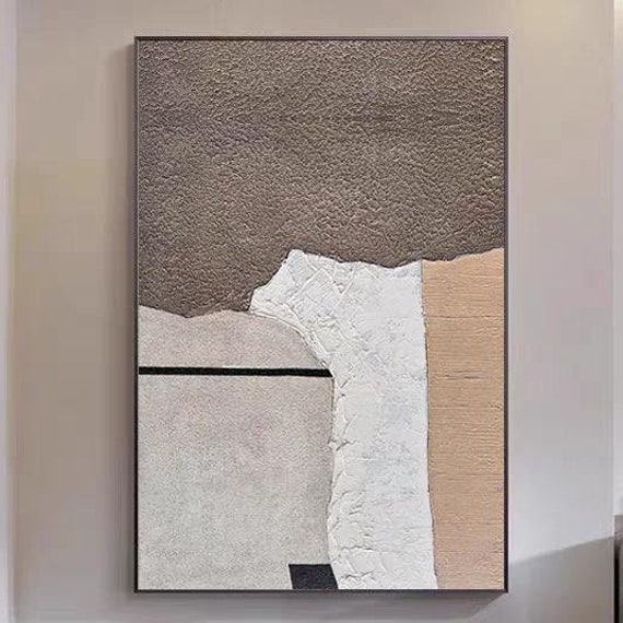 Brownness Abstract Painting Personalized Heavy Texture Wall Art Hand Painted Acrylic Artwork Large White Gray Drawing Room Decor