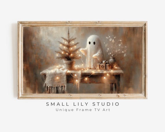 Frame Tv Art Ghost Decorating Christmas Tree Cozy Xmas Halloween Frame Tv Art Fun Spooky Cute Smart Tv Screensaver Tv496