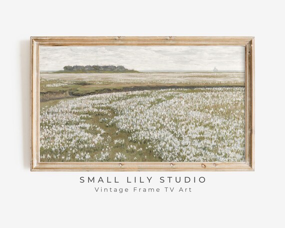 Spring Wildflower Field White Flowers Farmhouse Vintage Landscape Painting Poster
