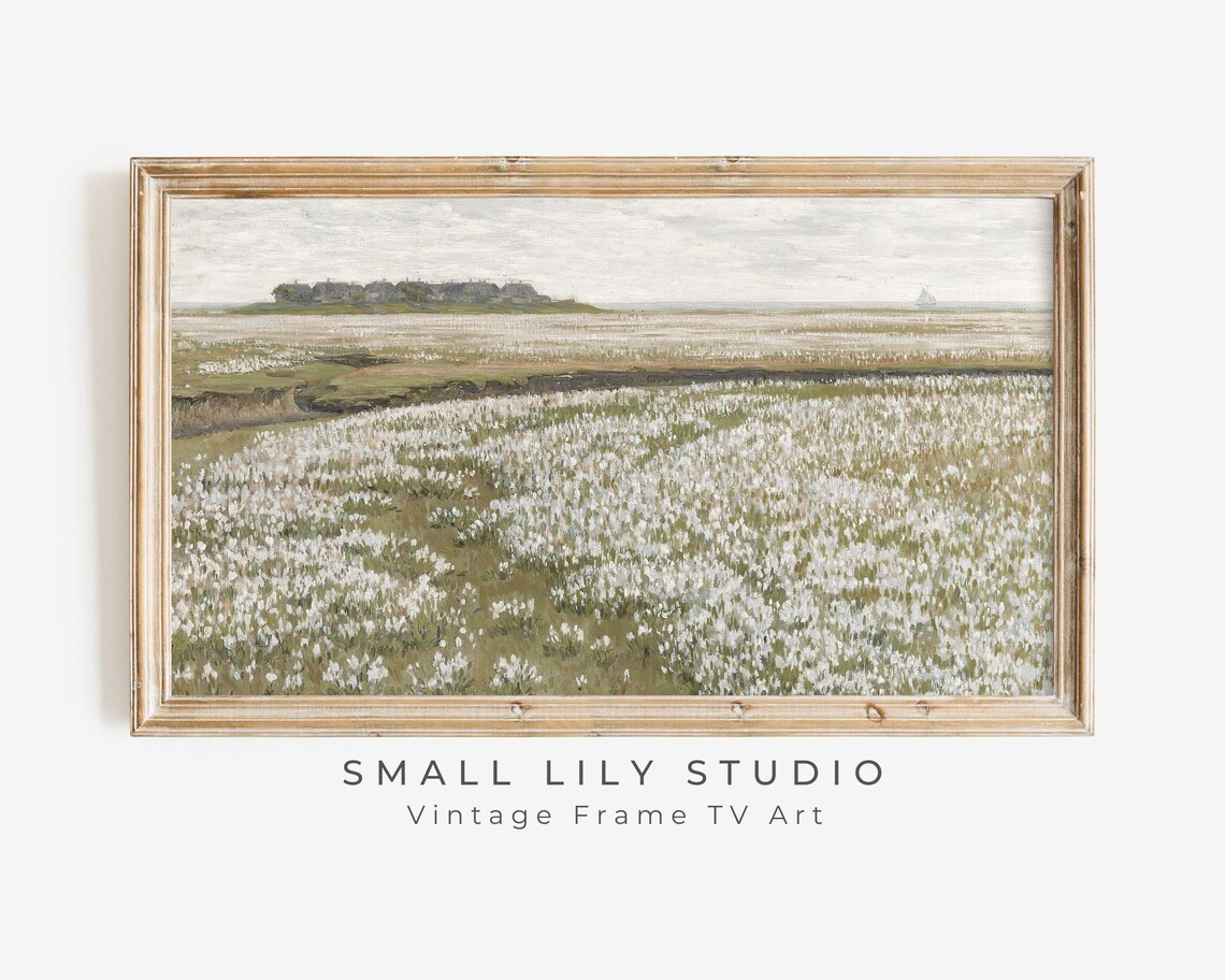 Spring Wildflower Field White Flowers Farmhouse Vintage Landscape Painting Poster