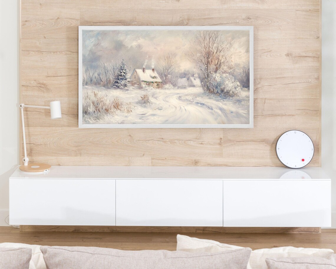 Cottage In Winter Landscape Vintage Style Art Print - Image 3