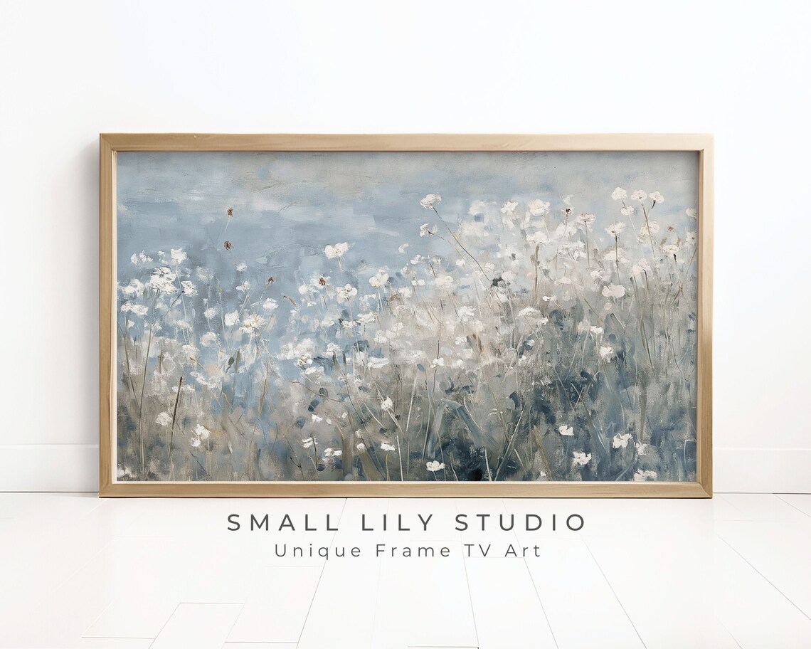 Abstract White Wildflowers Spring Vintage Style Art Print - Image 2