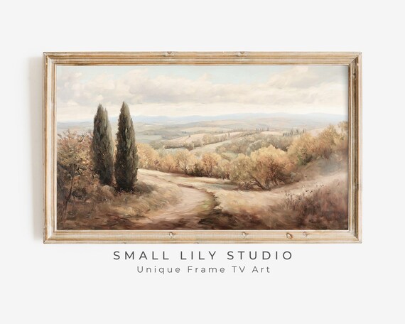 Cypress Trees Along Winding Path Through Golden Hills Painting Poster