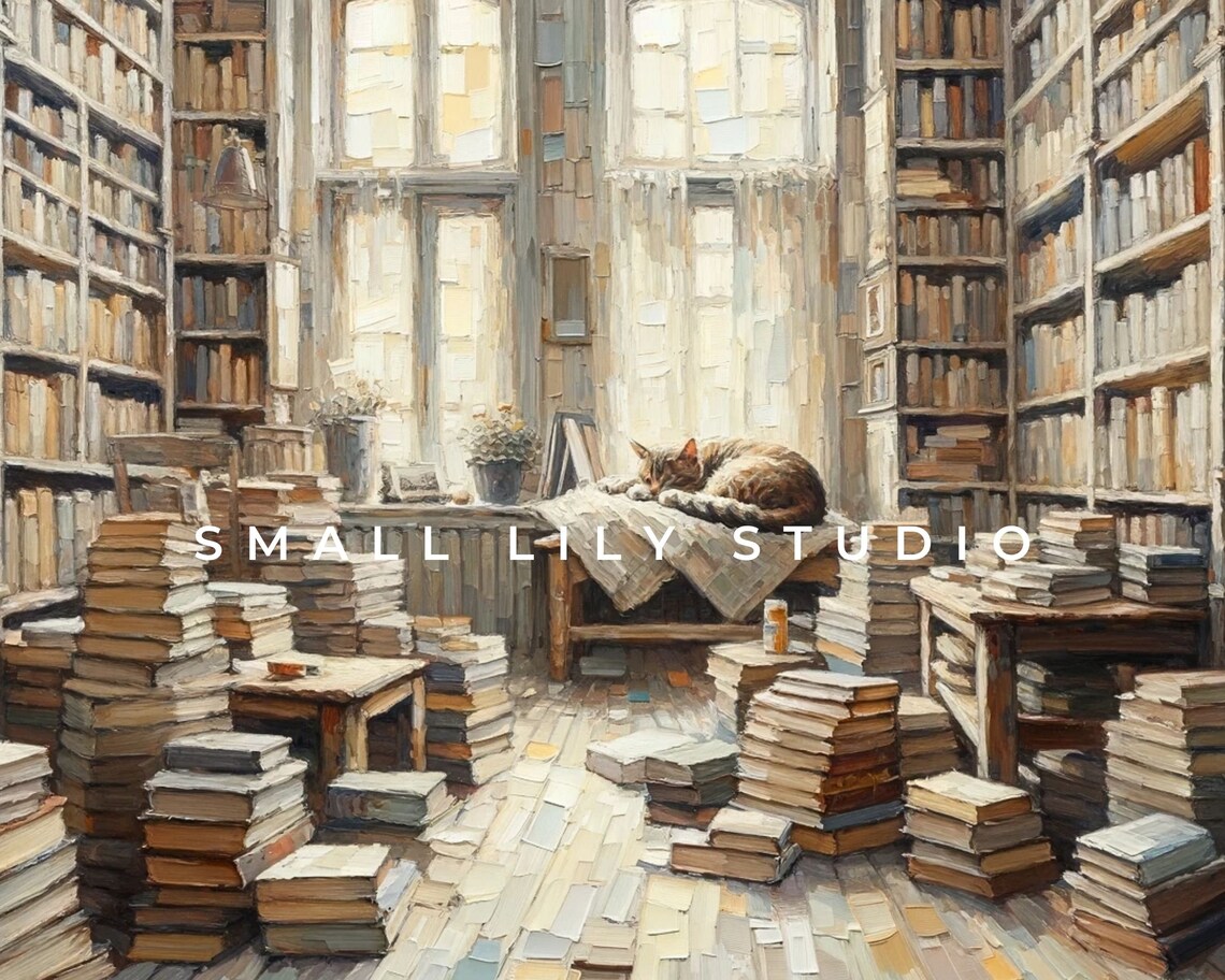 Cat Sleeping In Library, Vintage TV Artwork - Image 4