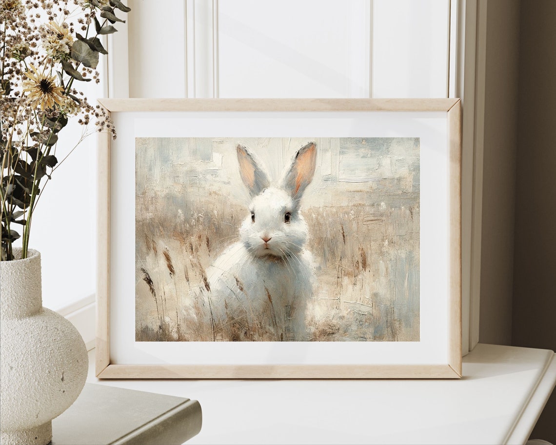 Rustic Rabbit Print Farmhouse Rabbit Wall Art Cute Bunny In Country Field Print Kids Room Wall Art Easter Art P061 - Image 2