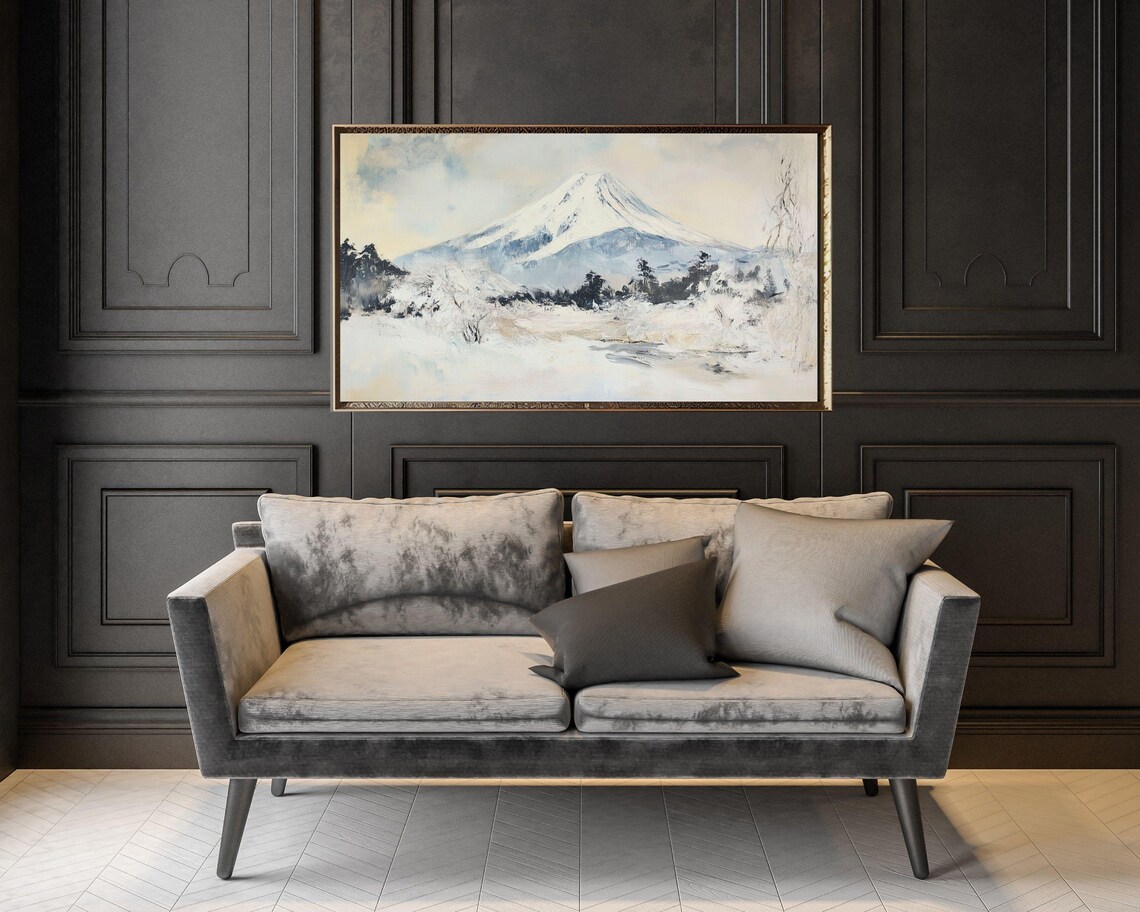 Mount Fuji Winter Snow Peak Japan Vintage Landscape Painting Art Poster - Image 2