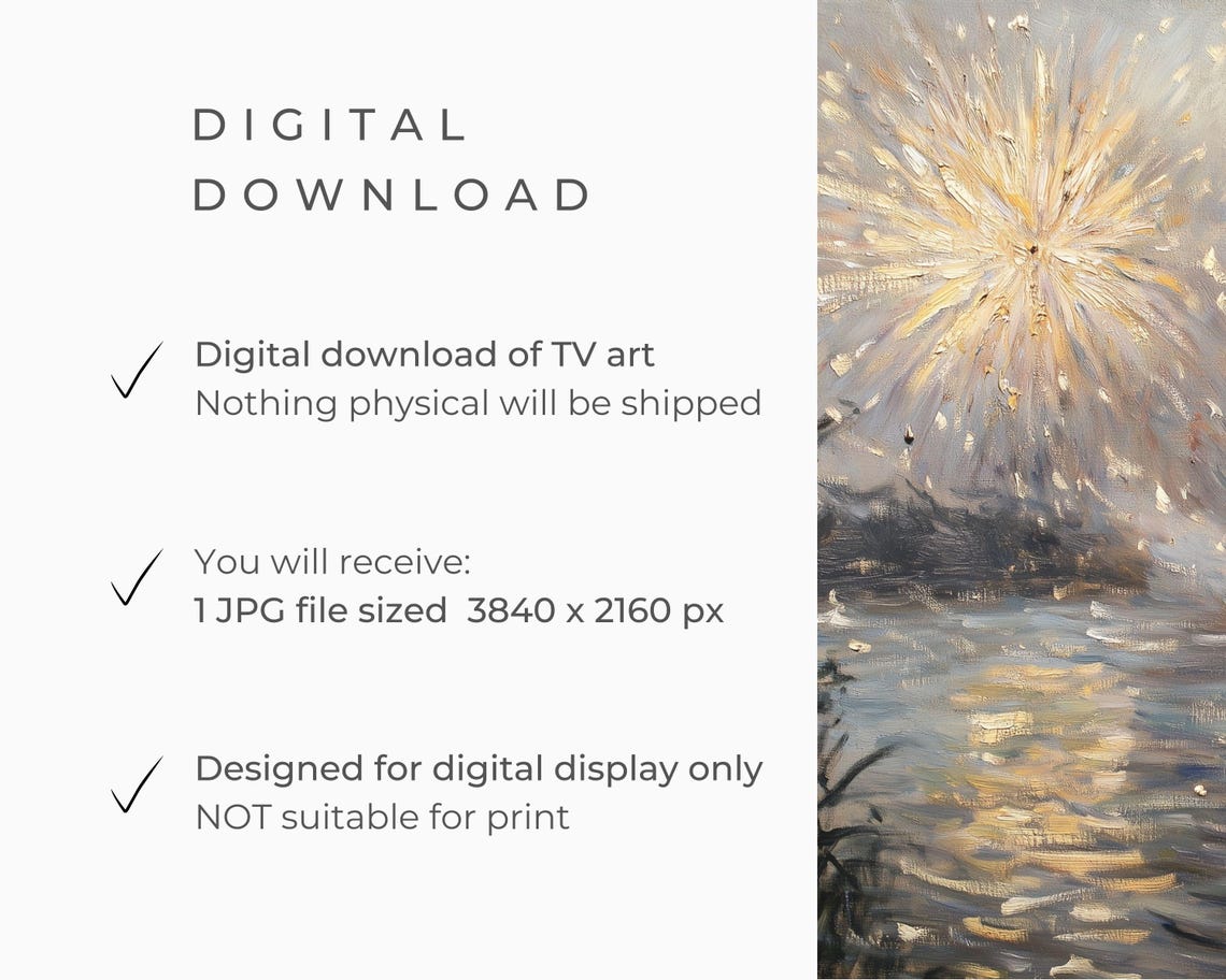 Frame Tv Art Fireworks Vintage Style Painting New Years Eve Celebration Tv Picture Frame Tv Art Nye Screensaver Wallpaper Tv578 - Image 2