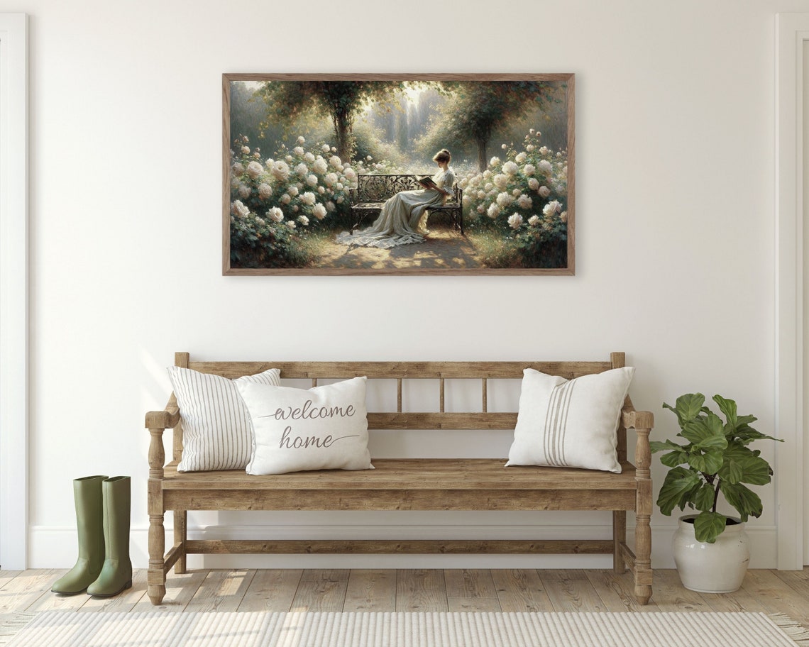 Spring Frame Tv Art Woman Relaxing In Rose Garden With Book Frame Tv Art Reading Vintage Painting Style Mothers Day Tv Art Tv296 - Image 3