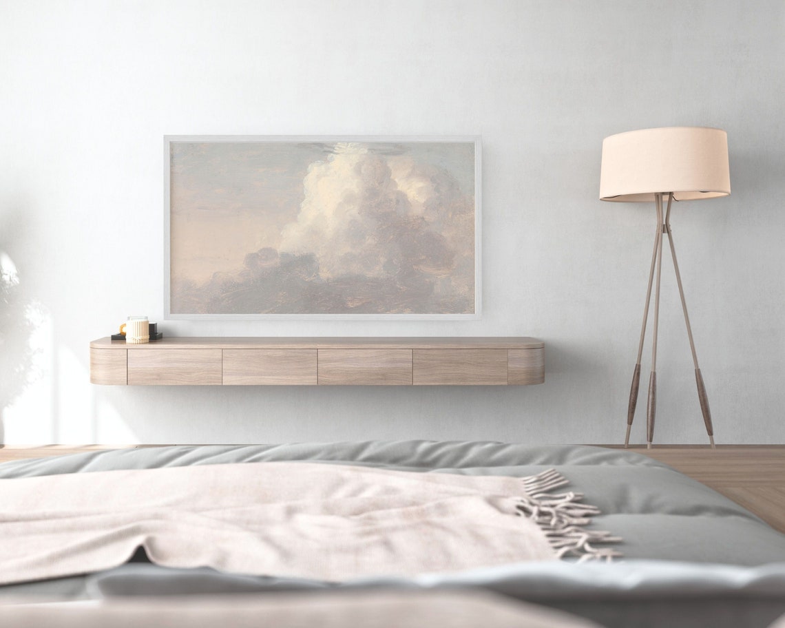 Moody Pink Clouds Vintage Sky Painting Soft Neutral Cloud Art Poster - Image 3