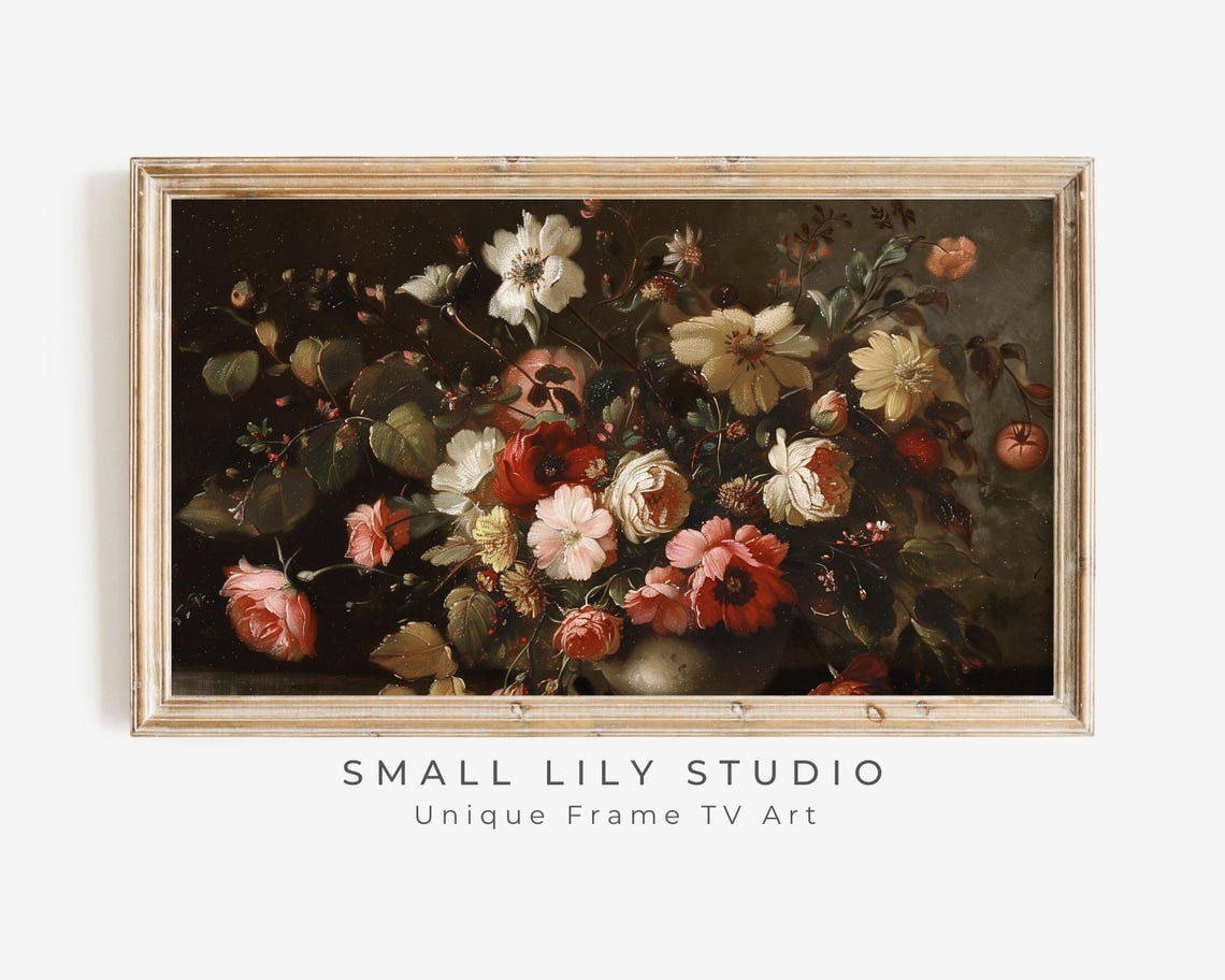Frame Tv Art Moody Florals Frame Tv Art Vintage Style Still Life Flower Painting Dark Floral Farmhouse Tv Art Screensaver Tv401