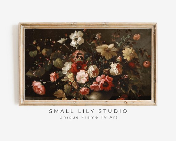 Frame Tv Art Moody Florals Frame Tv Art Vintage Style Still Life Flower Painting Dark Floral Farmhouse Tv Art Screensaver Tv401
