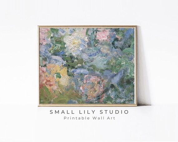 Blue Green Spring Flower Garden Colorful Impressionist Textured Painting Poster