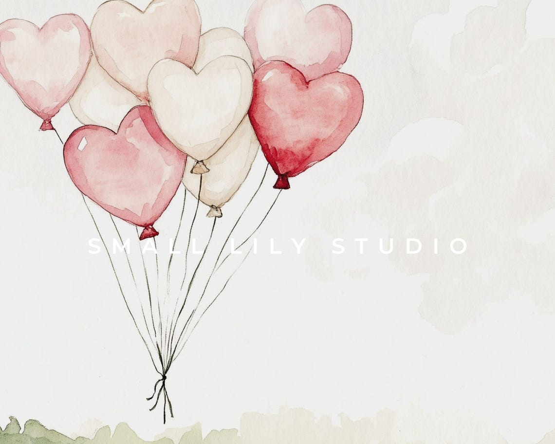 Watercolor Heart Balloons Pink Red Romantic Valentine Love Poster - Image 4