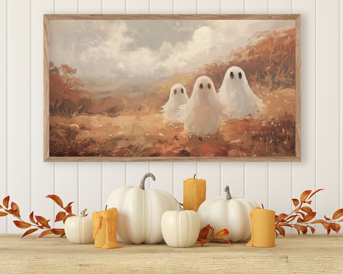 Ghost Family Autumn Field Landscape Misty Vintage Halloween Poster - Image 2