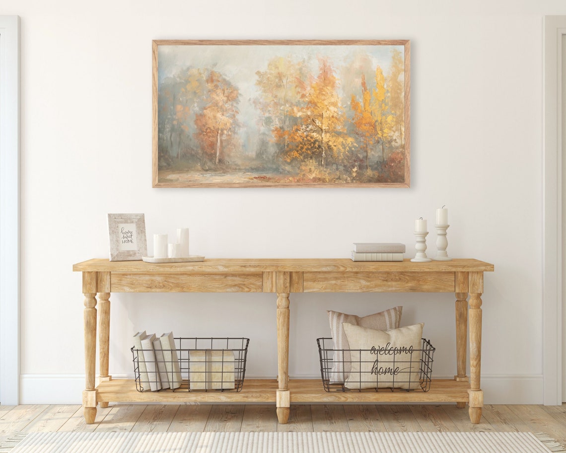 Fall Frame Tv Art Orange Trees In Fog Fall Colors Farmhouse Painting Misty Autumn Country Landscape Frame Tv Art Autumnal Tv361 - Image 2