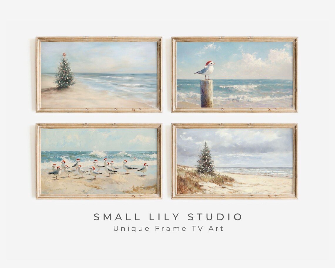Coastal Christmas Bundle, Beach Holiday Tree Art Print