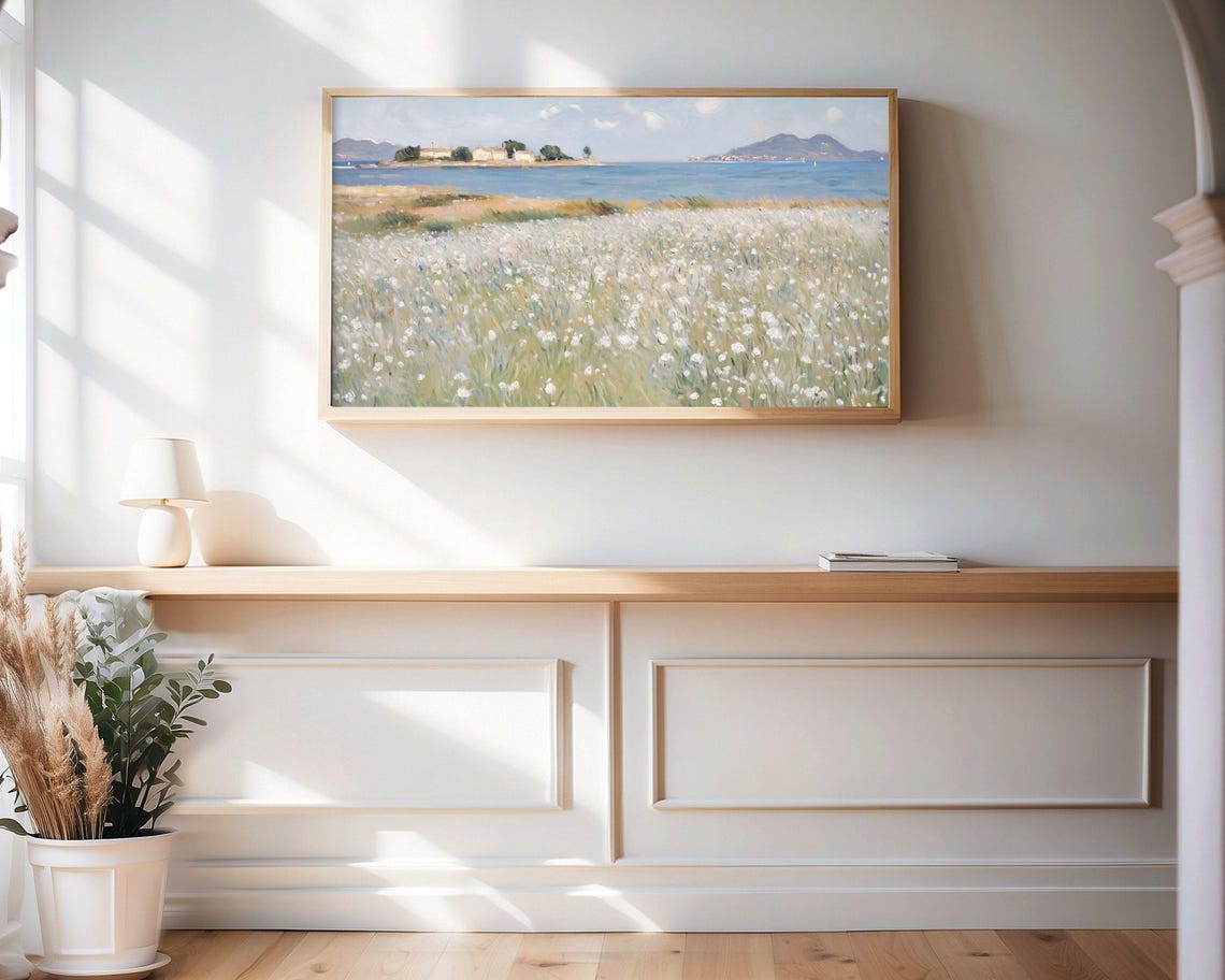 Frame Tv Art White Wildflowers By The Sea Spring Field Of Flowers Frame Tv Art Floral Summer Coastal Flowers Tv Artwork Tv626 - Image 2