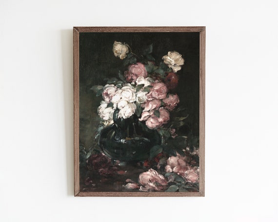 Vintage Floral Still Life, Flower Vase Art Print