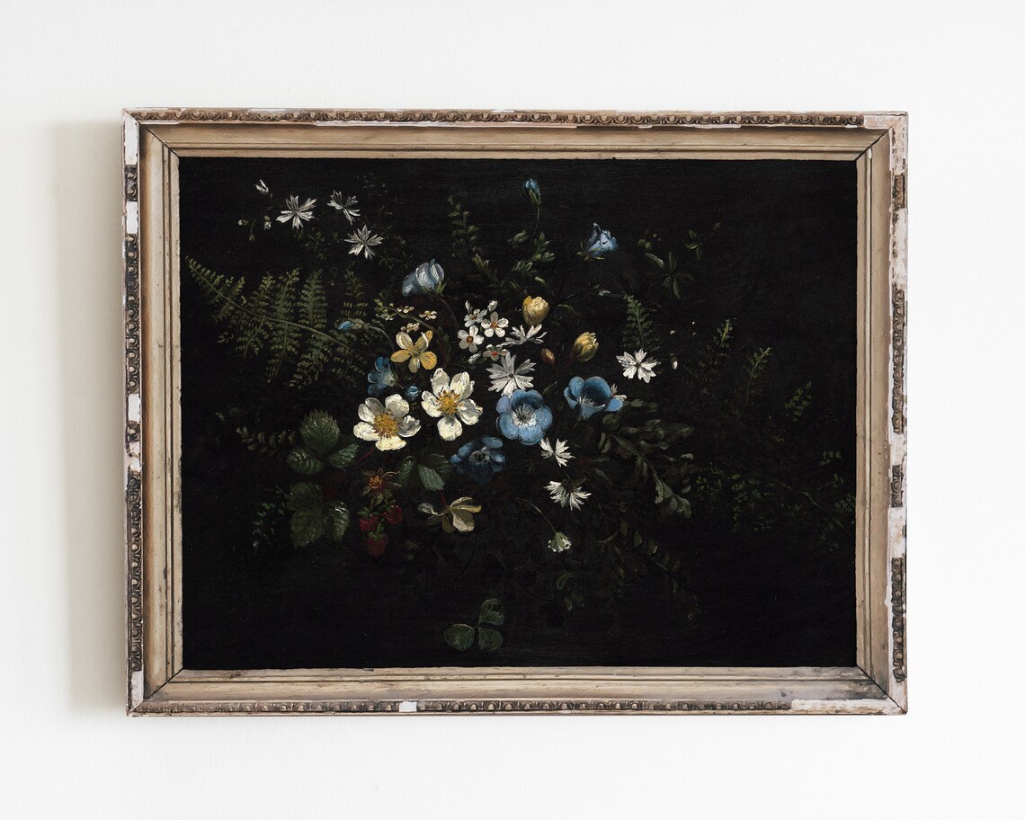 Vintage Dark Floral Flower Still Life Art Print