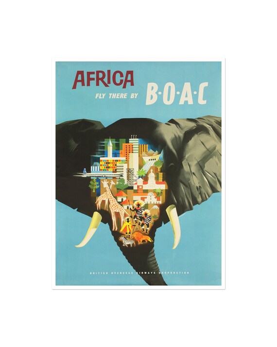 Africa Travel Poster African Art Boac Airline Print Xr983a