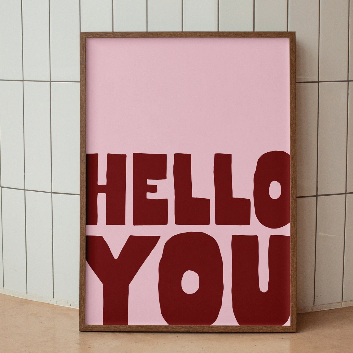 Hello You Bold Red Chunky Letters Pink Statement Typography Poster - Image 2