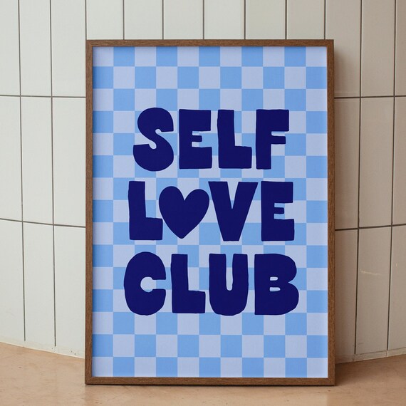 Self Love Club Blue Checkered Retro Positive Affirmation Poster