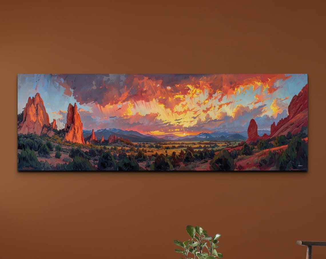 Red Rock Spires Towering Sandstone Dramatic Sunset Painting Print