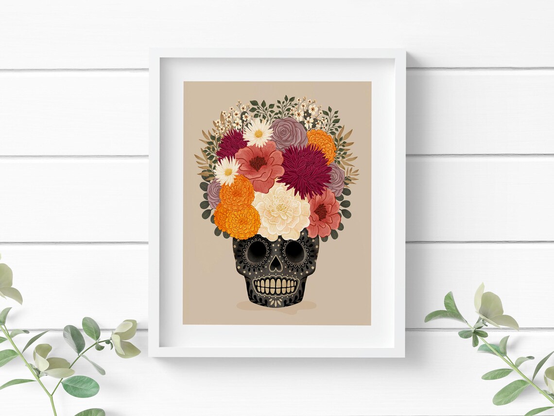 Day Of The Dead Bouquet Art Print, Folk Art - Image 2