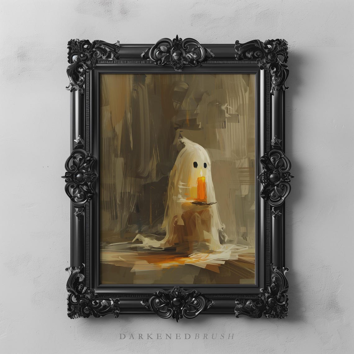 Cute Little Ghost Holding Candle Spooky Autumn Halloween Art Print