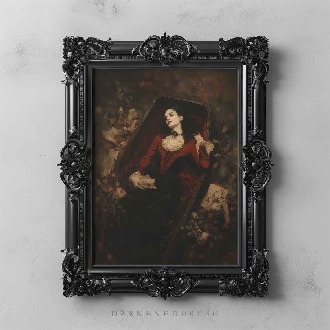 Victorian Vampire Woman In Coffin Gothic Art Print