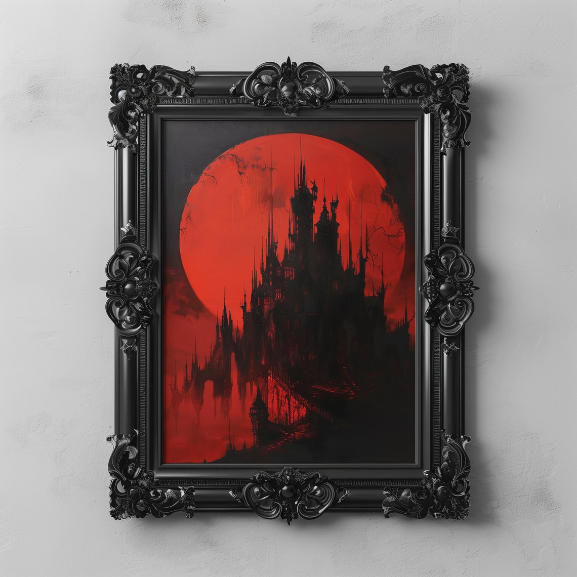 Blood Moon Over Dracula Castle Haunted Gothic Horror Night Oil Poster