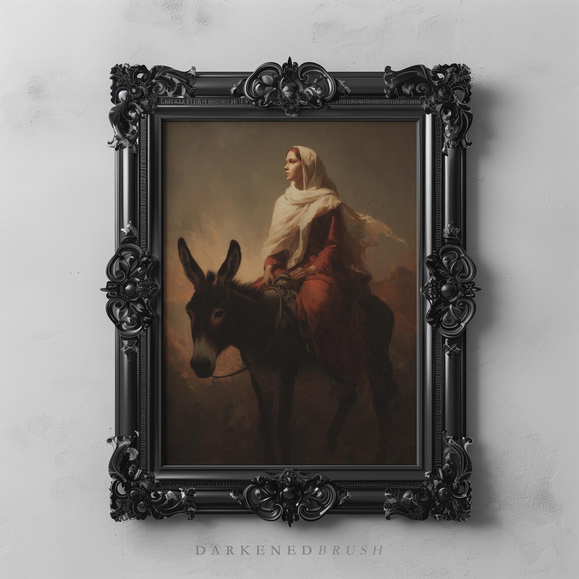 Veiled Woman Riding Donkey Desert Journey Classical Oil Painting Wall Art