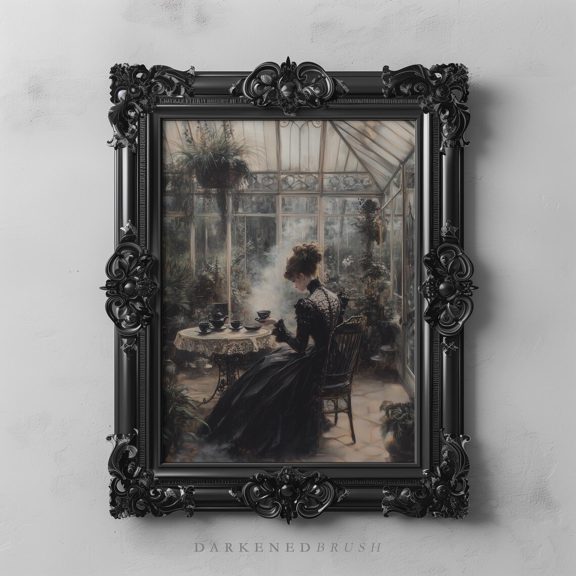 Gothic Victorian Lady in a Grand Conservatory, Art Print