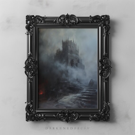 Dark Gothic Cathedral Castle Art Oil Painting Academia Victorian Goth Decor Moody Wall Poster Print