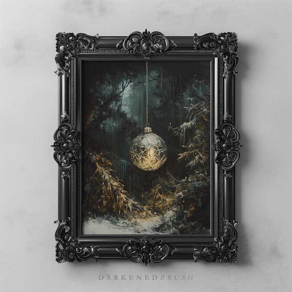 Glass Ornament Winter Wall Art Painting Moody Christmas Decor Dark Academia Holiday Frosty Gothic