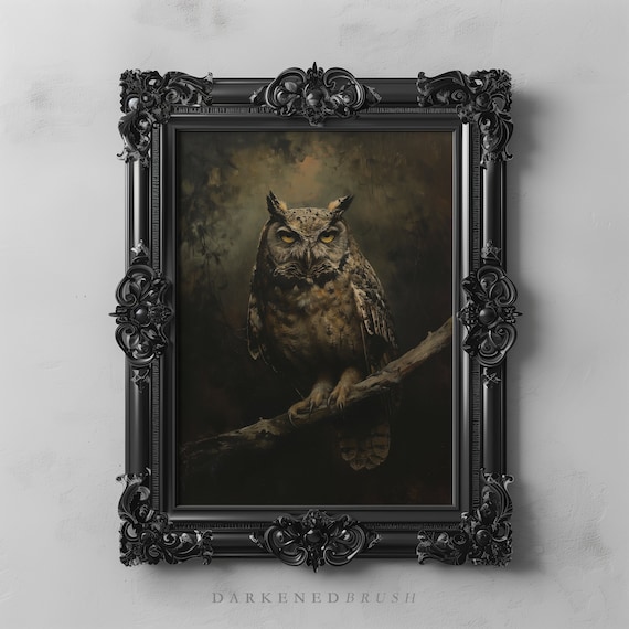 Vintage Owl Painting Gothic Bird Art Print