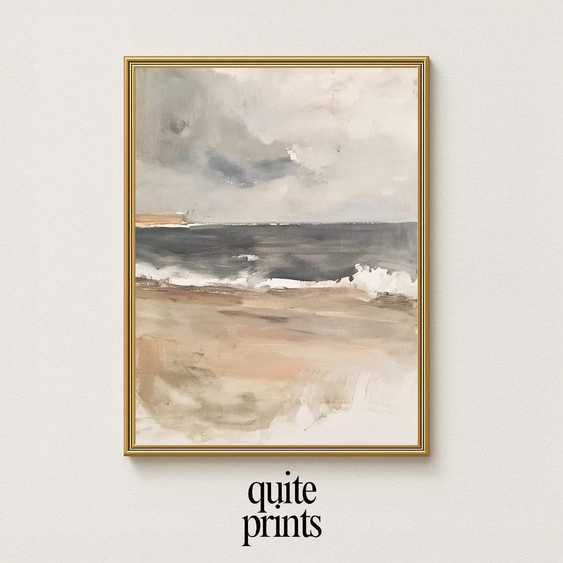 Abstract Seascape Gray Waves Minimalist Neutral Coastal Poster