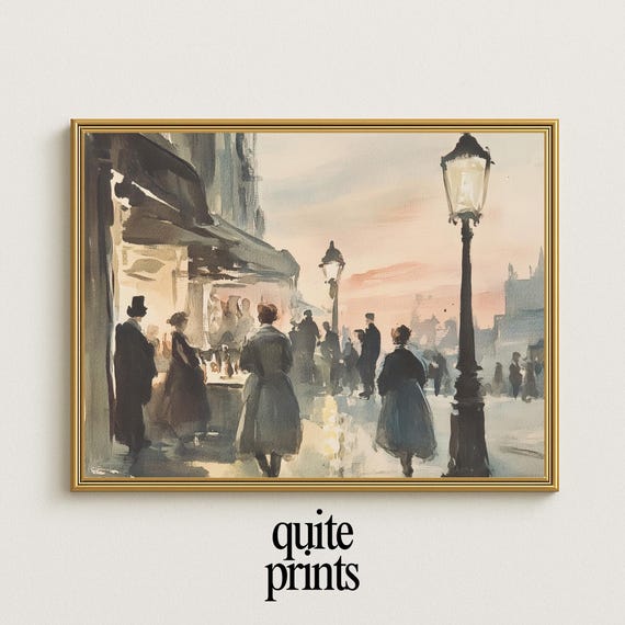 Paris Cafe Artwork Vintage Decor Streetscape Painting Moody Parisian Wall Art French Coffee House