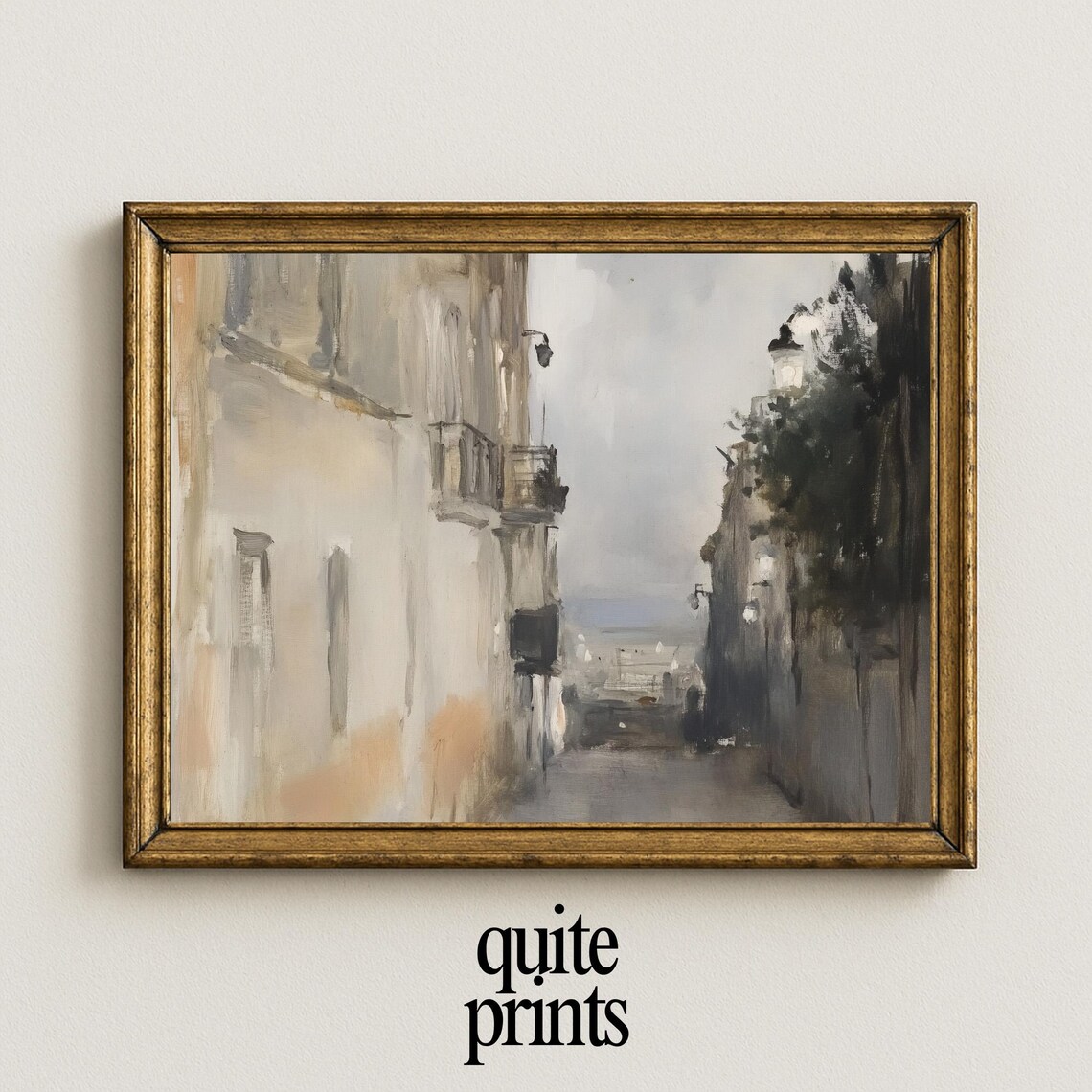 European Alley Balconies Harbor View Impressionist Street Wall Art