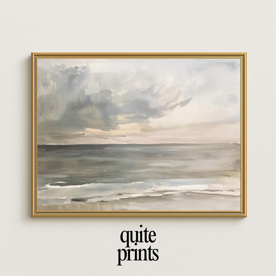 Ocean Seascape Soft Gray Tones Minimalist Watercolor Art Poster