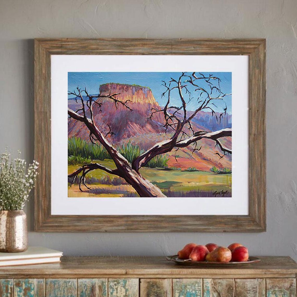 Ghost Ranch New Mexico Red Rock Mesa Bare Tree Painting Poster - Image 5
