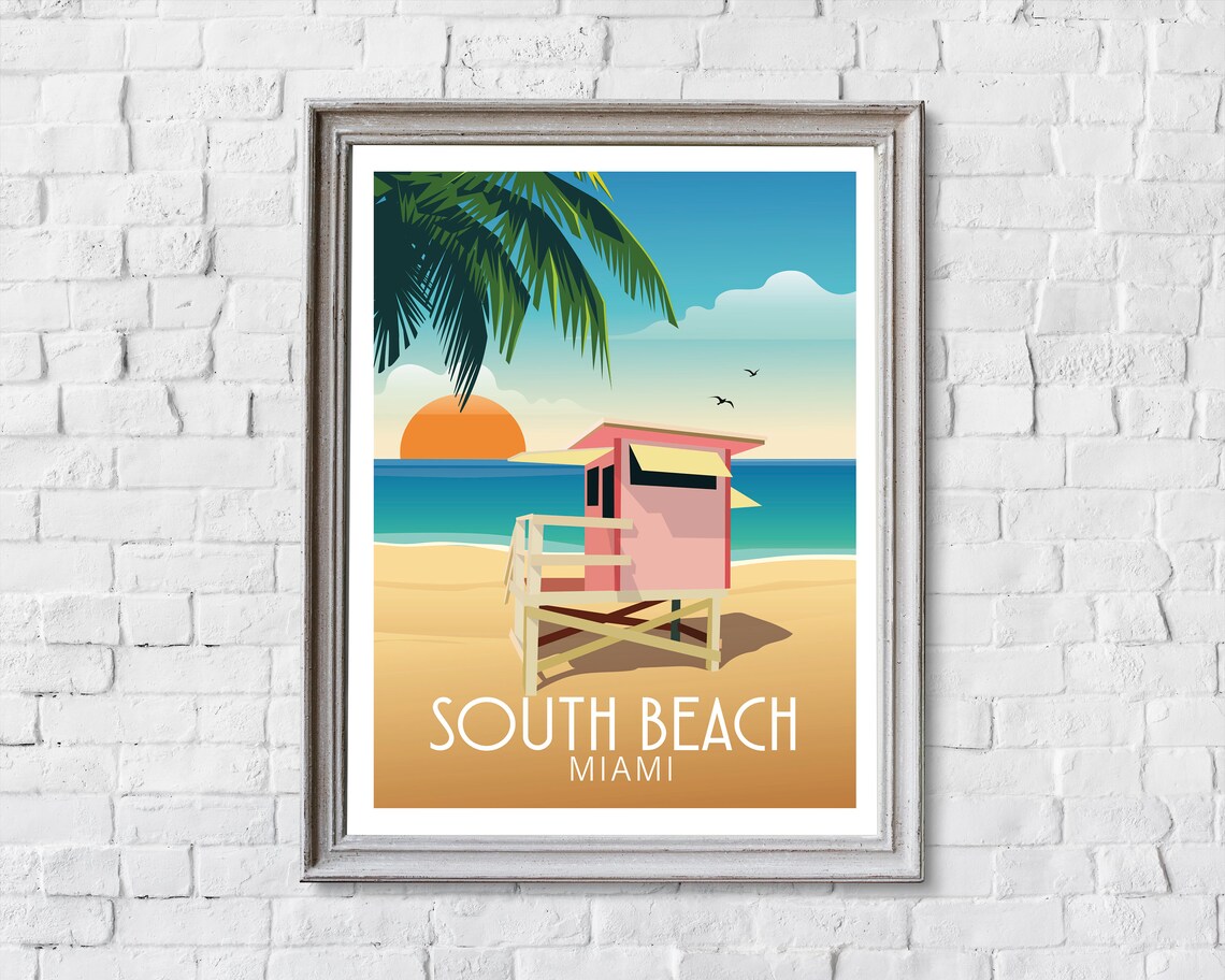 Retro Miami Travel Poster, South Beach Florida - Image 2