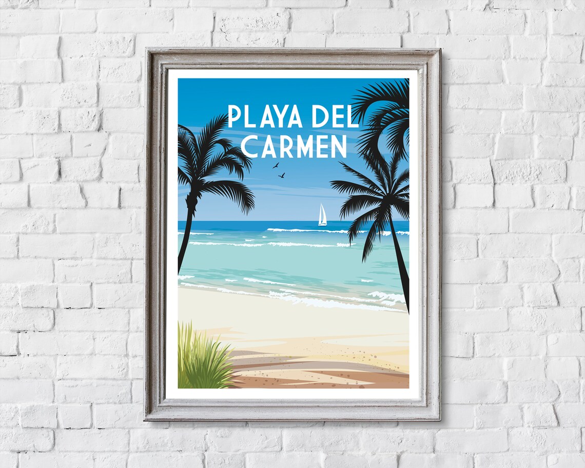 Playa Del Carmen Retro Mexico Travel Poster Print - Image 2