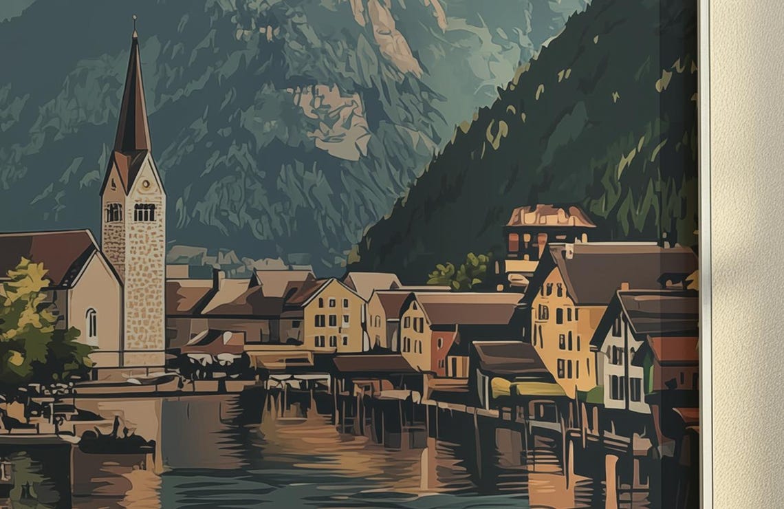 Hallstatt Austria Lakeside Village Church Mountain Lake Poster - Image 2