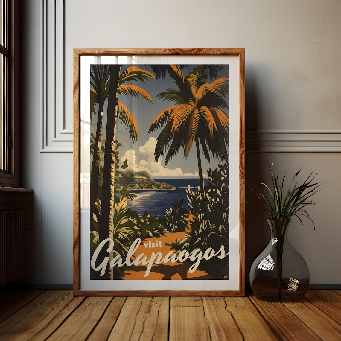 Galapagos Islands Palm Bay Island Hills Vintage Travel Poster - Image 3