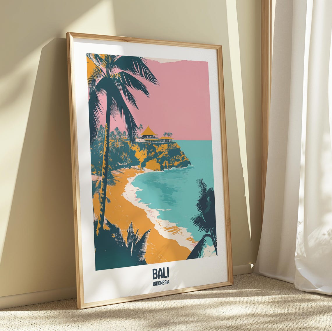 Bali Indonesia Tropical Beach Cliffside Temple Sunset Art Poster - Image 4